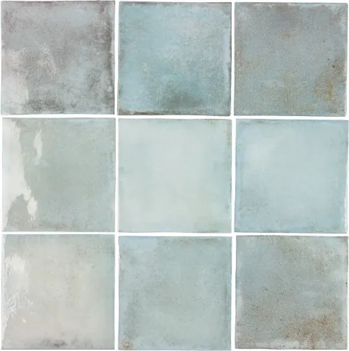Faience effet ciment aspect zellige format 10 x 10 couleur béryl finition brillant InstaHouse collection Nala compo