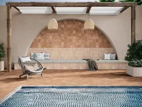 Carrelage Sol / Mur Aspect Tomette Terre Cuite 20x20 Matèra InstaHouse Esencia Material Carmen Mur extérieur piscine terrasse