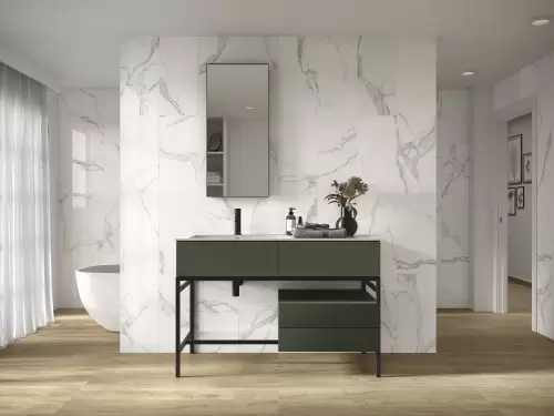 Carrelage Sol / Mur Imitation Marbre Wagner 60x120 émail poli brillant InstaHouse Luna Blanca APE Mur salle de bain