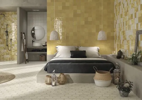 Carrelage sol chambre esprit tomette, antidérapant R10, hexagone 13,9x16 os Kasbah InstaHouse Carmen Souk