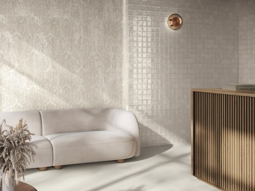 Faïence Aspect Zellige Couleur Ecru Brillant Craquelé 10x10 Fez InstaHouse NOUR CARMEN mur salon hall entrée