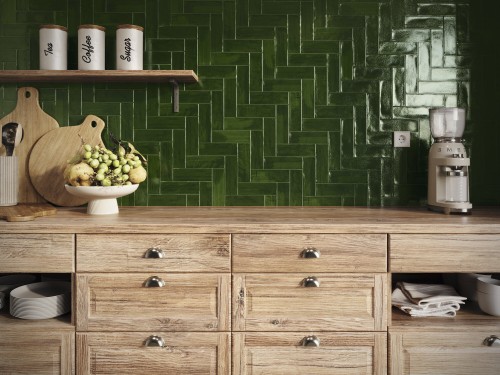 Carrelage Effet Zellige Craquelé Vert Foncé 6,5x20 Fez InstaHouse NOUR CARMEN mur crédence cuisine